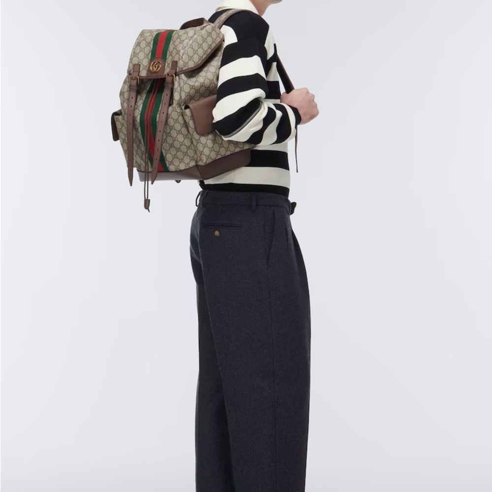 Gucci Monogram Backpack with Red and Green Stripes - Picture 2 of 9